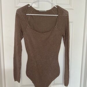 Abercrombie & Fitch Textured Knit Taupe Bodysuit